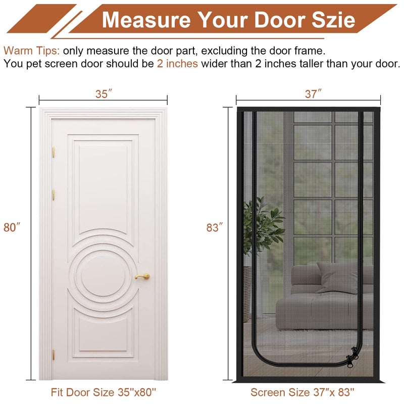 Dixutzi Pet Screen Door Thickened Cat Resistant Mesh Screen Door for Living Room  Bedroom  Kitchen  Patio  Dog Cat Scratch Proof Screen with Zipper Closure (Fits Door Size up to 35''x 80''  Black) - Image 3